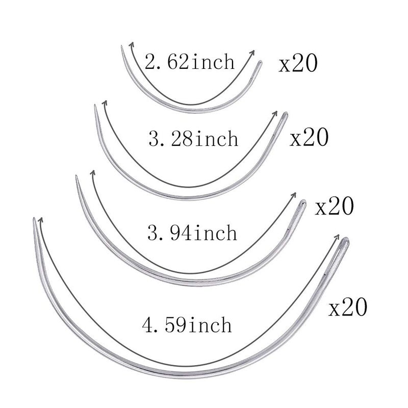 Butuze 80Pcs Curved Needles BUTUZE Plastic Needle Case with 4 Sizes Hooked Needle for Stitching,Sewing,Embroidery,Hair Weaving - Image 2
